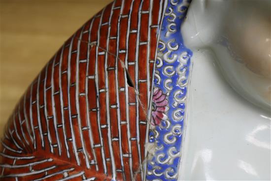 A large Chinese famille rose figure of Shou Lao and a similar figure of Budai tallest 61cm